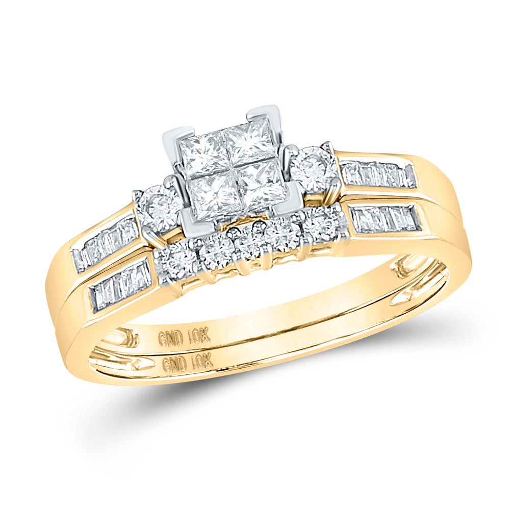 10kt Yellow Gold Womens Princess Diamond Bridal Wedding Engagement Ring Band Set 1/2 Cttw - Size 6