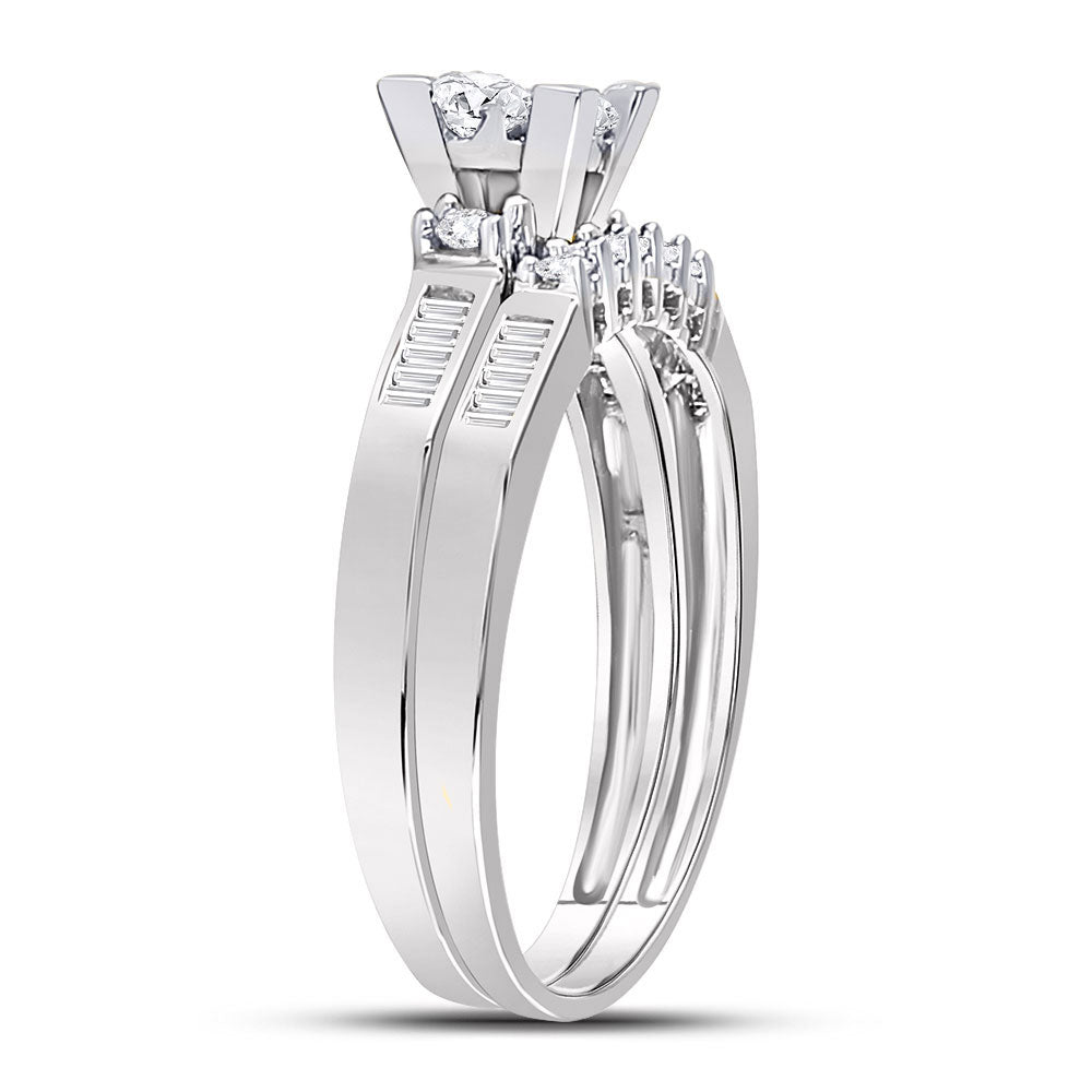 10kt White Gold Womens Princess Diamond Bridal Wedding Engagement Ring Band Set 1/2 Cttw - Size 8