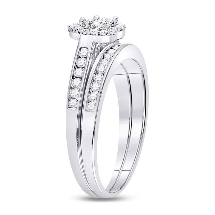 10kt White Gold Womens Diamond Heart Bridal Wedding Engagement Ring Band Set 1/2 Cttw