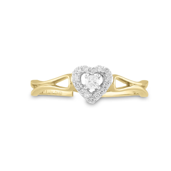 10kt Yellow Gold Womens Round Diamond Heart Promise Bridal Ring 1/8 Cttw