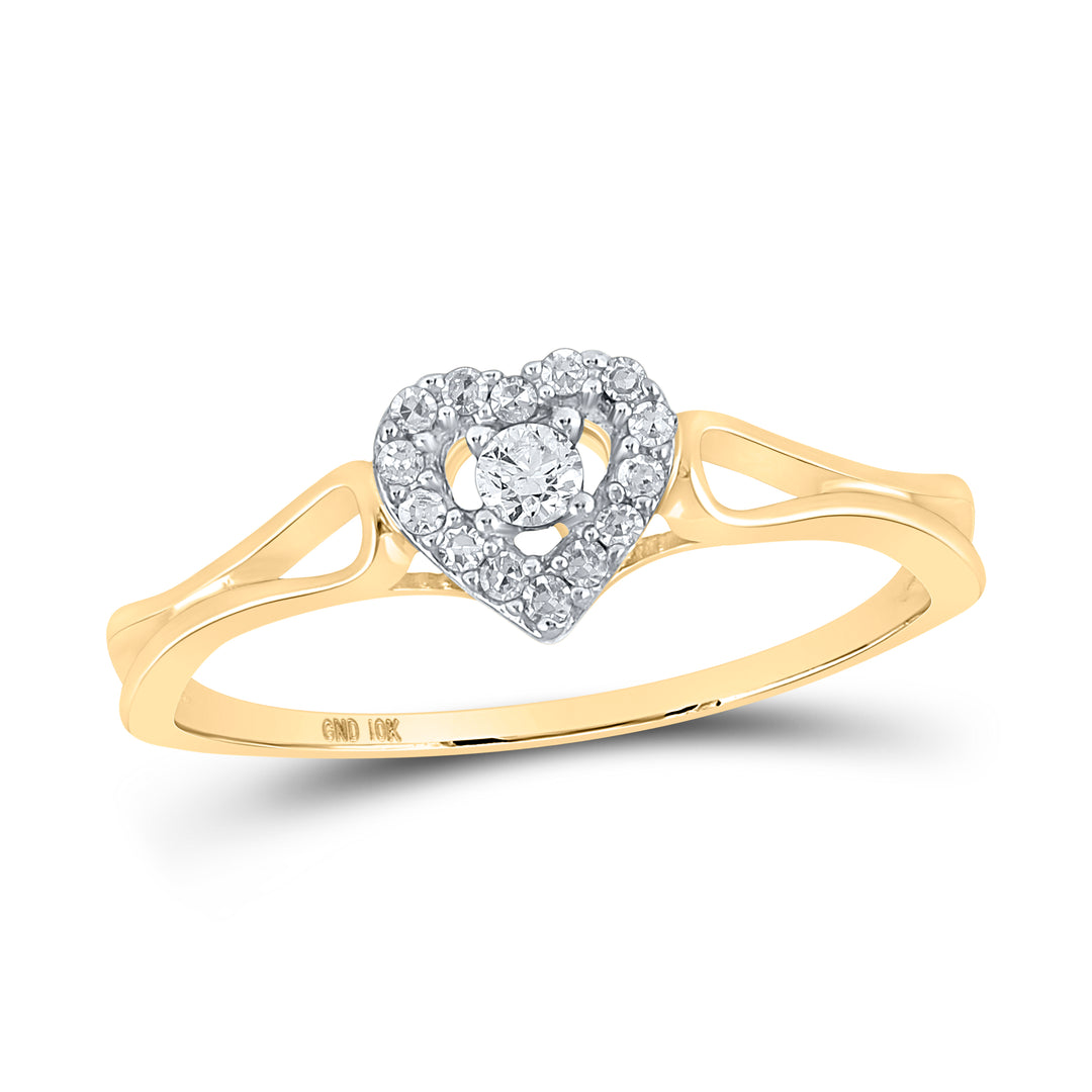 10kt Yellow Gold Womens Round Diamond Heart Promise Bridal Ring 1/8 Cttw