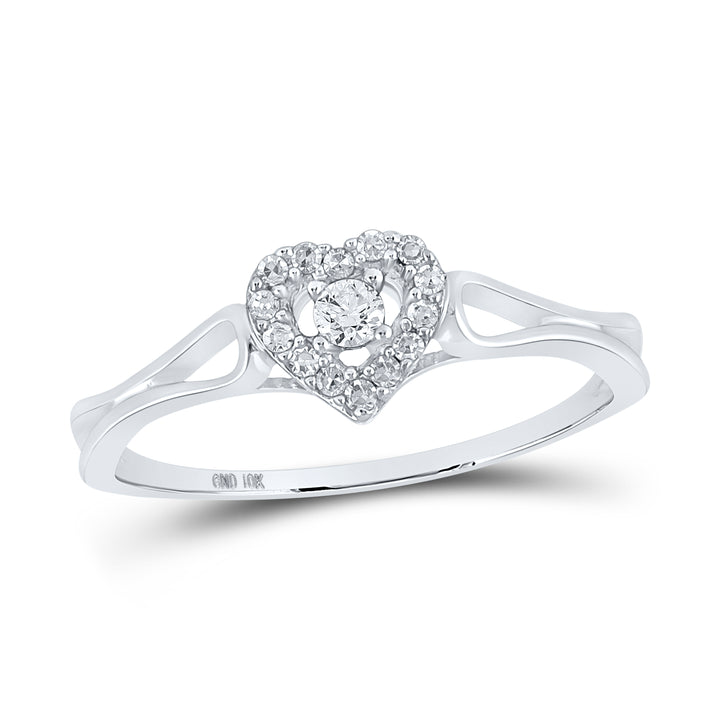 10kt White Gold Womens Round Diamond Heart Promise Bridal Ring 1/10 Cttw