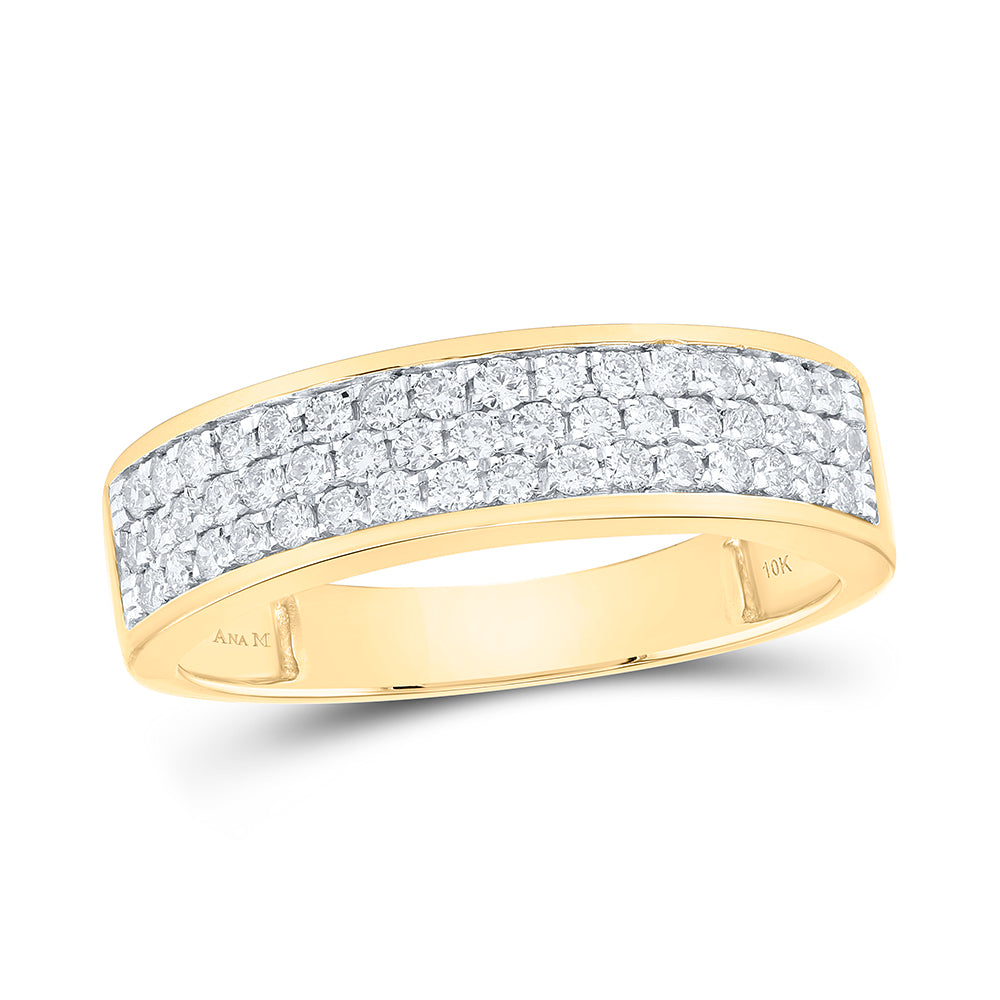 10kt Yellow Gold Womens Round Diamond 3 Row Band Ring 1/2 Cttw