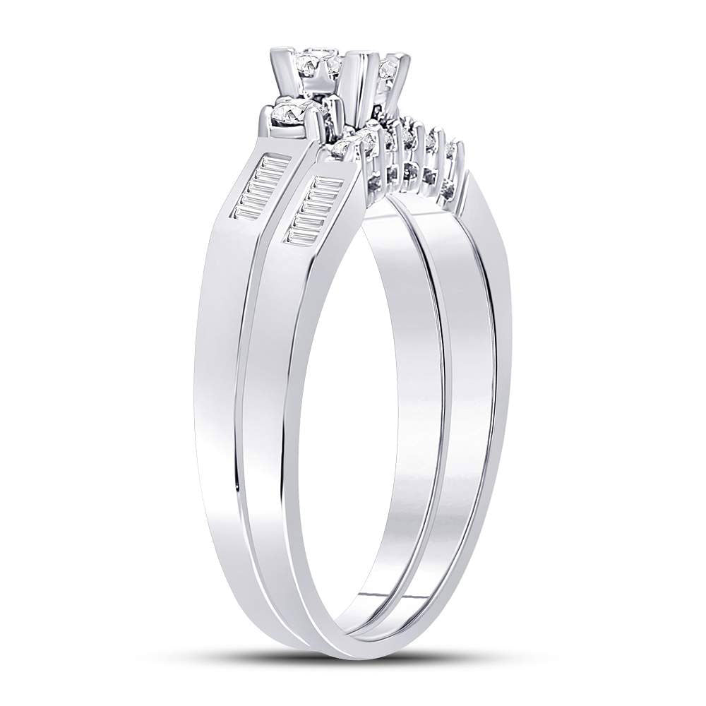 10kt White Gold Womens Princess Diamond Bridal Wedding Engagement Ring Band Set 3/8 Cttw