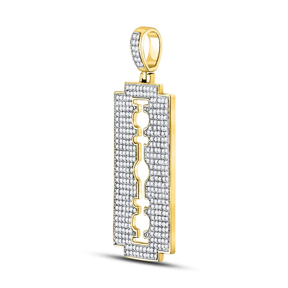 10kt Yellow Gold Mens Round Diamond Razor Blade Charm Pendant 1.00 Cttw