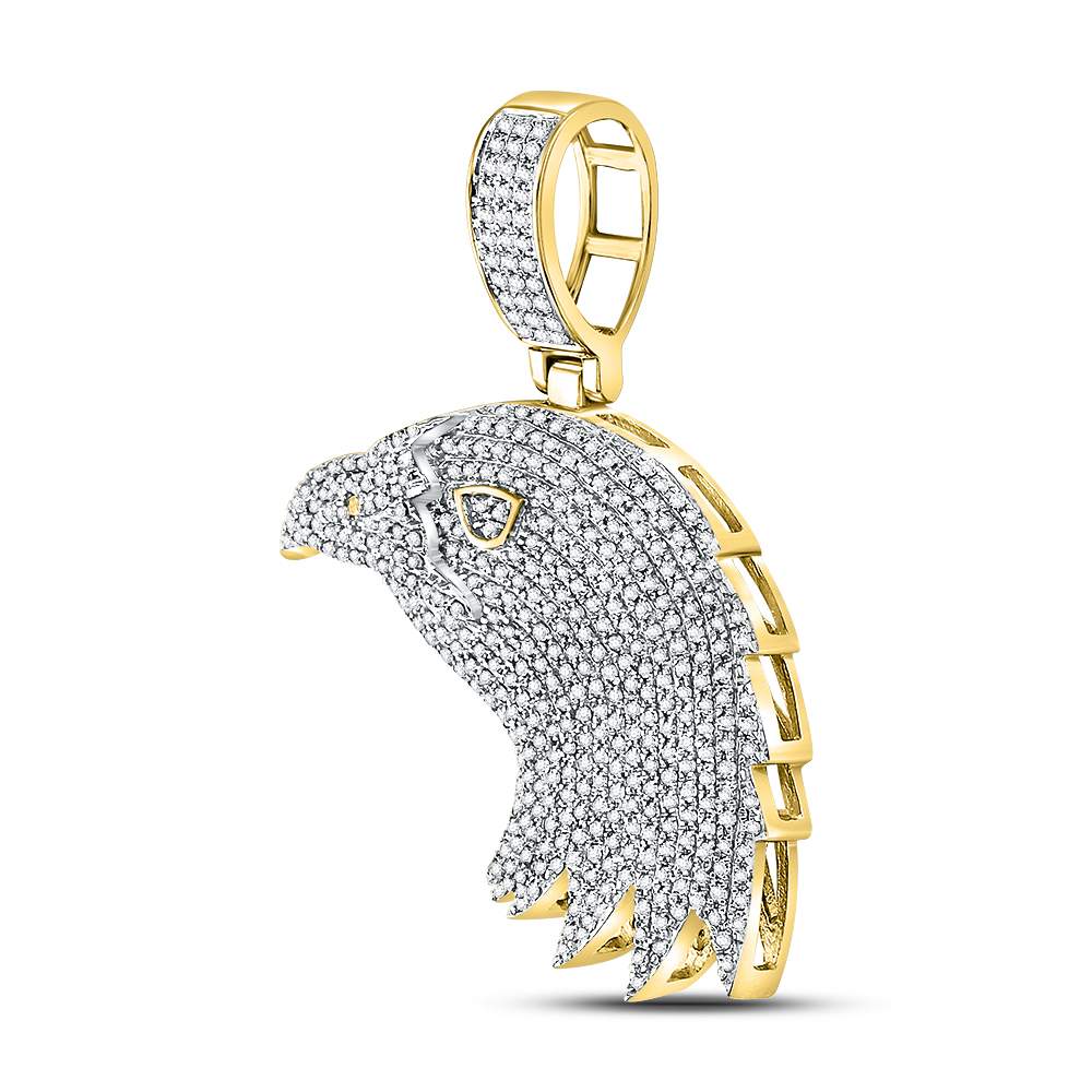 10kt Yellow Gold Mens Round Diamond Eagle Head Charm Pendant 1.00 Cttw