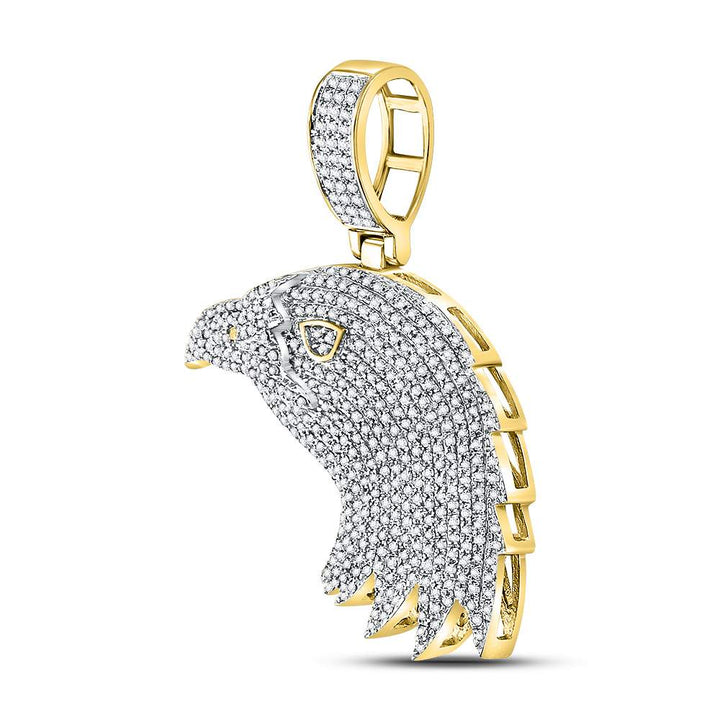 10kt Yellow Gold Mens Round Diamond Eagle Head Charm Pendant 1.00 Cttw