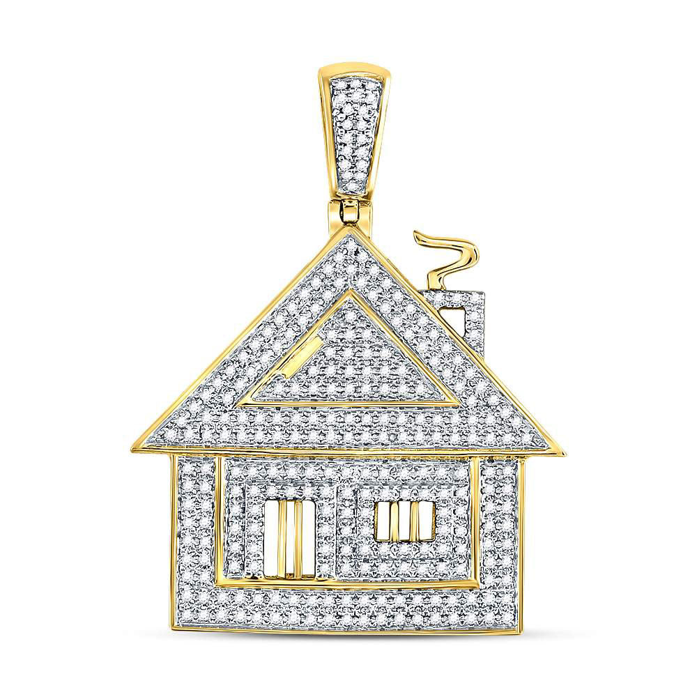 10kt Yellow Gold Mens Round Diamond Trap House Charm Pendant 3/4 Cttw