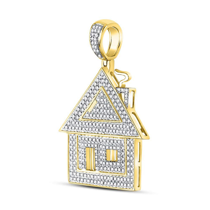 10kt Yellow Gold Mens Round Diamond Trap House Charm Pendant 3/4 Cttw