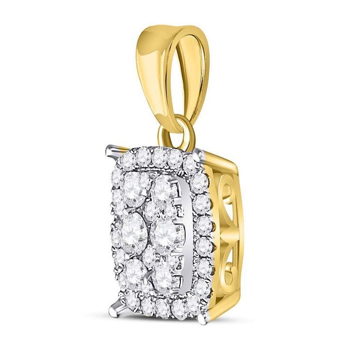 14kt Yellow Gold Womens Round Diamond Rectangular Cluster Pendant 1/4 Cttw