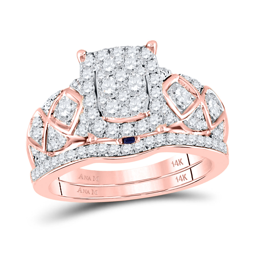 14kt Rose Gold Womens Round Diamond Vintage-inspired Bridal Wedding Engagement Ring Band Set 1.00 Cttw