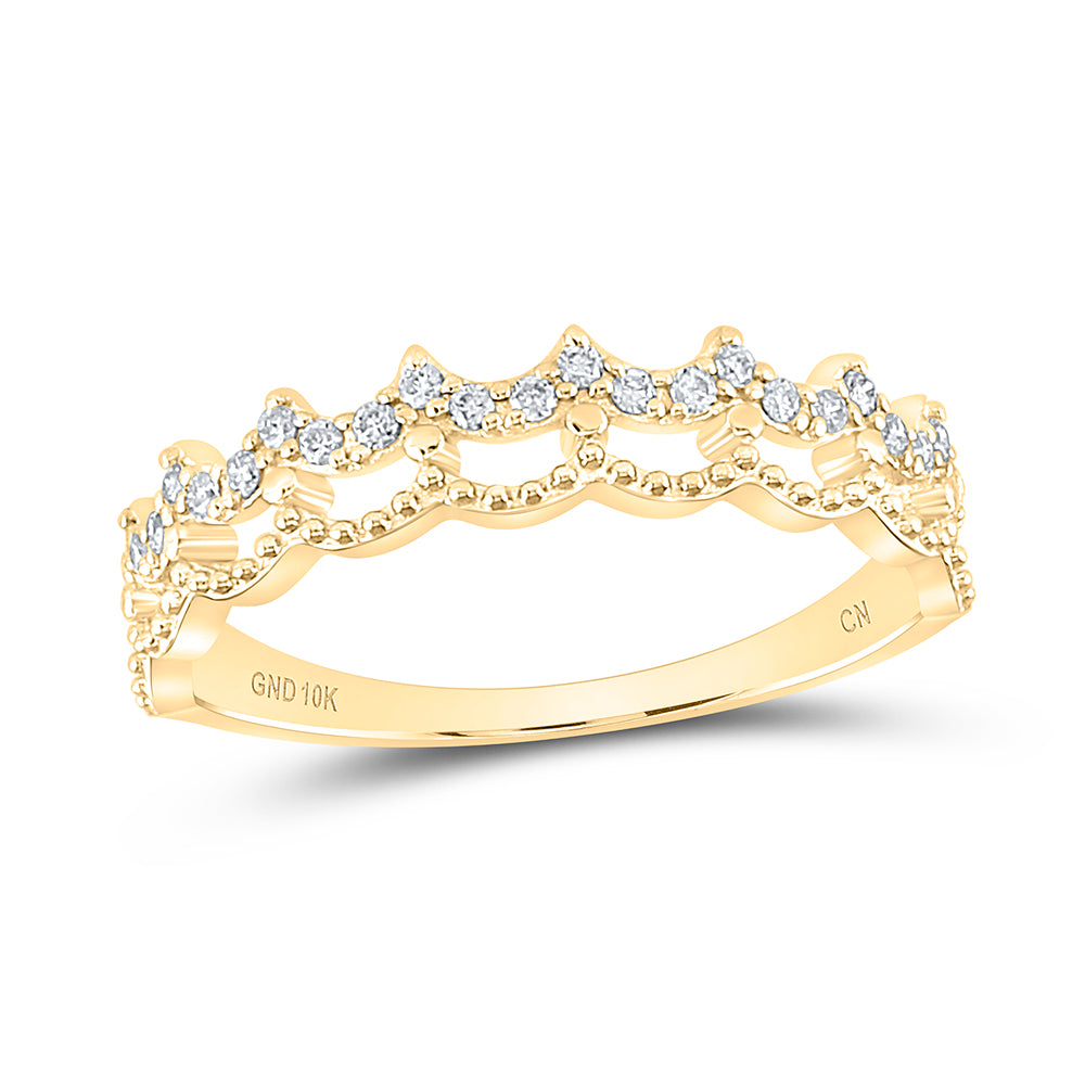 10kt Yellow Gold Womens Round Diamond Scalloped Stackable Band Ring 1/4 Cttw