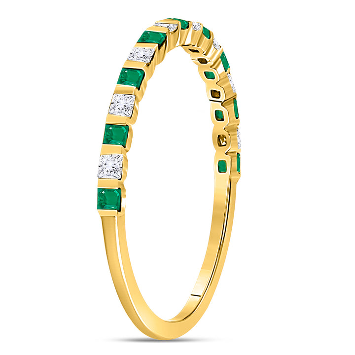 10kt Yellow Gold Womens Princess Emerald Diamond Alternating Stackable Band Ring 1/3 Cttw