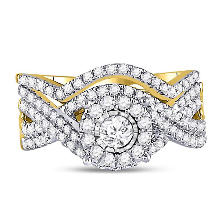 10kt Yellow Gold Womens Round Diamond Contoured Bridal Wedding Engagement Ring Band Set 1.00 Cttw