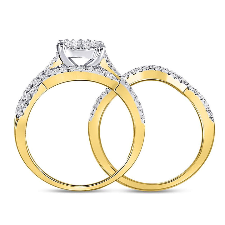 10kt Yellow Gold Womens Round Diamond Contoured Bridal Wedding Engagement Ring Band Set 1.00 Cttw