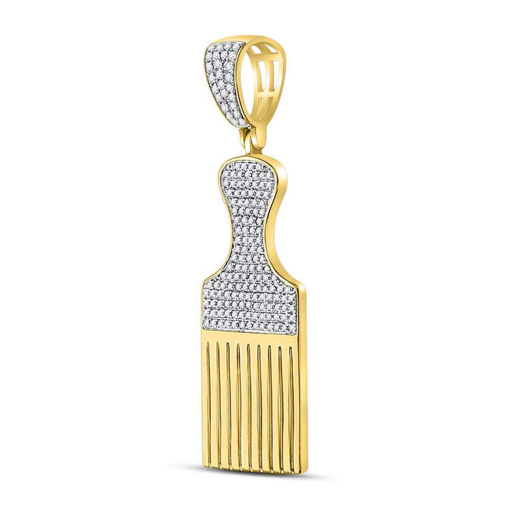 10kt Yellow Gold Mens Round Diamond Afro Hair Pick Charm Pendant 1/2 Cttw