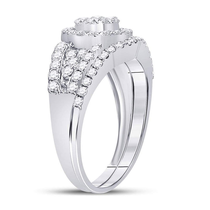 14kt White Gold Womens Round Diamond Flower Cluster Bridal Wedding Engagement Ring Band Set 1.00 Cttw