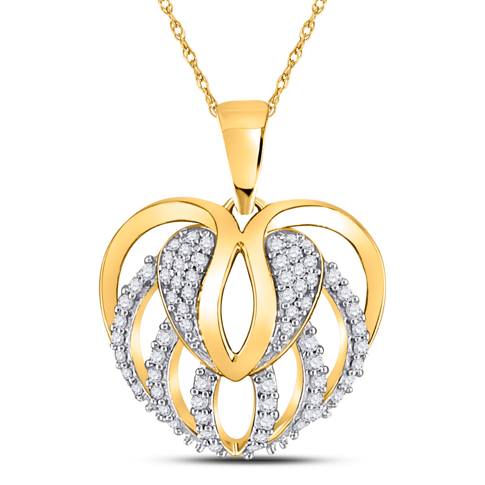 10kt Yellow Gold Womens Round Diamond Heart Open Strand Pendant 1/5 Cttw