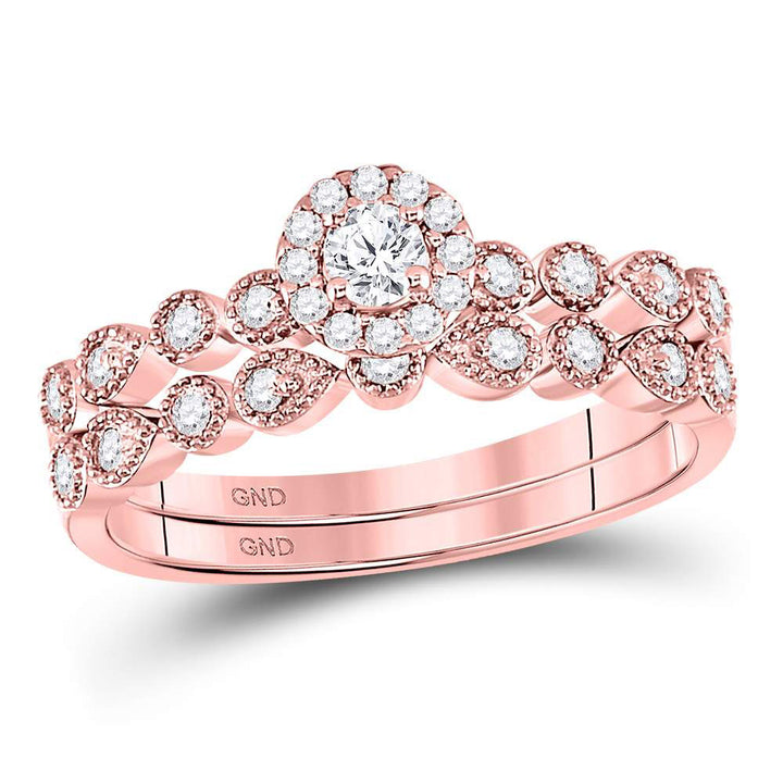 10kt Rose Gold Womens Round Diamond Stackable Bridal Wedding Engagement Ring Band Set 1/3 Cttw