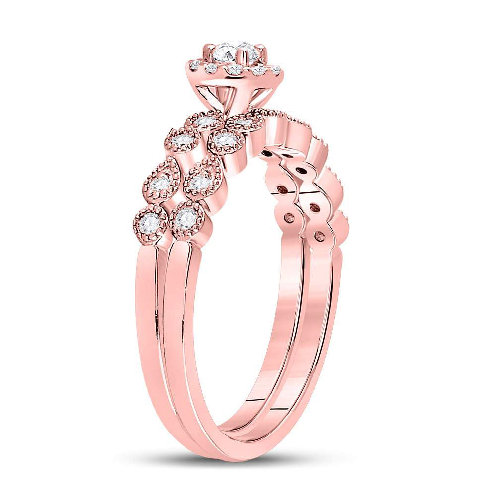 10kt Rose Gold Womens Round Diamond Stackable Bridal Wedding Engagement Ring Band Set 1/3 Cttw