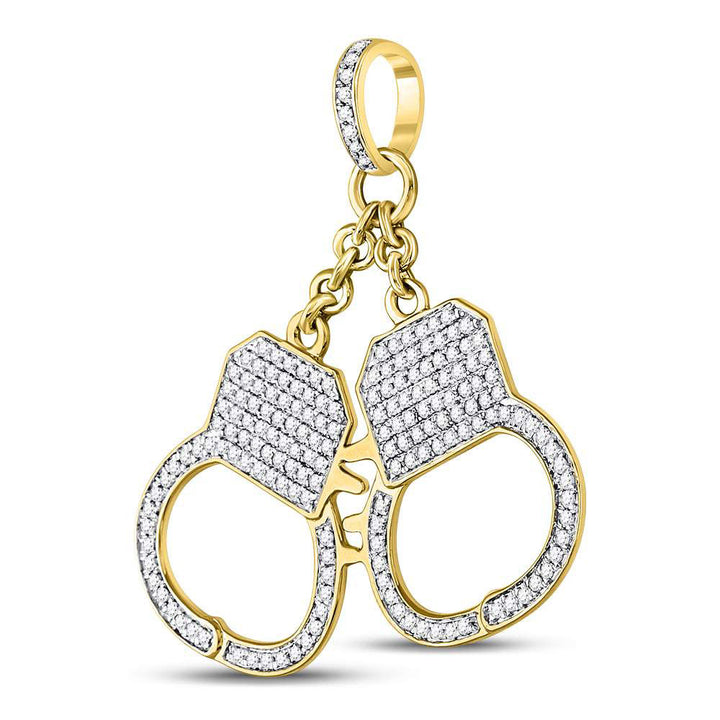 10kt Yellow Gold Mens Round Diamond Handcuff Charm Pendant 1-1/4 Cttw