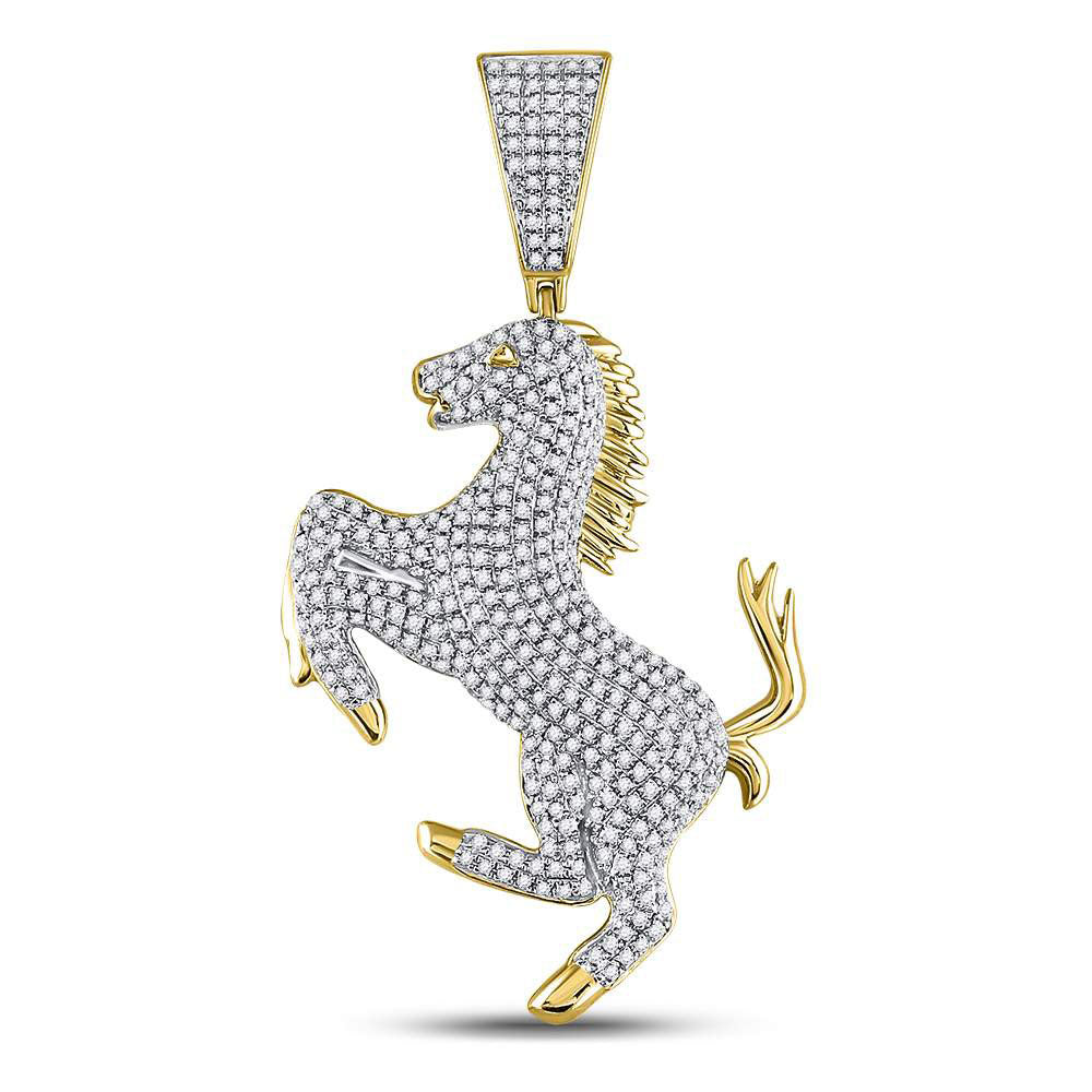 10kt Yellow Gold Mens Round Diamond Pony Horse Charm Pendant 1.00 Cttw