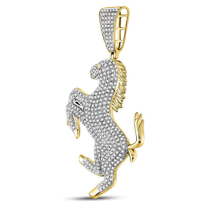 10kt Yellow Gold Mens Round Diamond Pony Horse Charm Pendant 1.00 Cttw