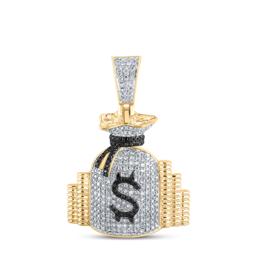 10kt Yellow Gold Mens Round Diamond Money Bag Stacks Charm Pendant 3/4 Cttw