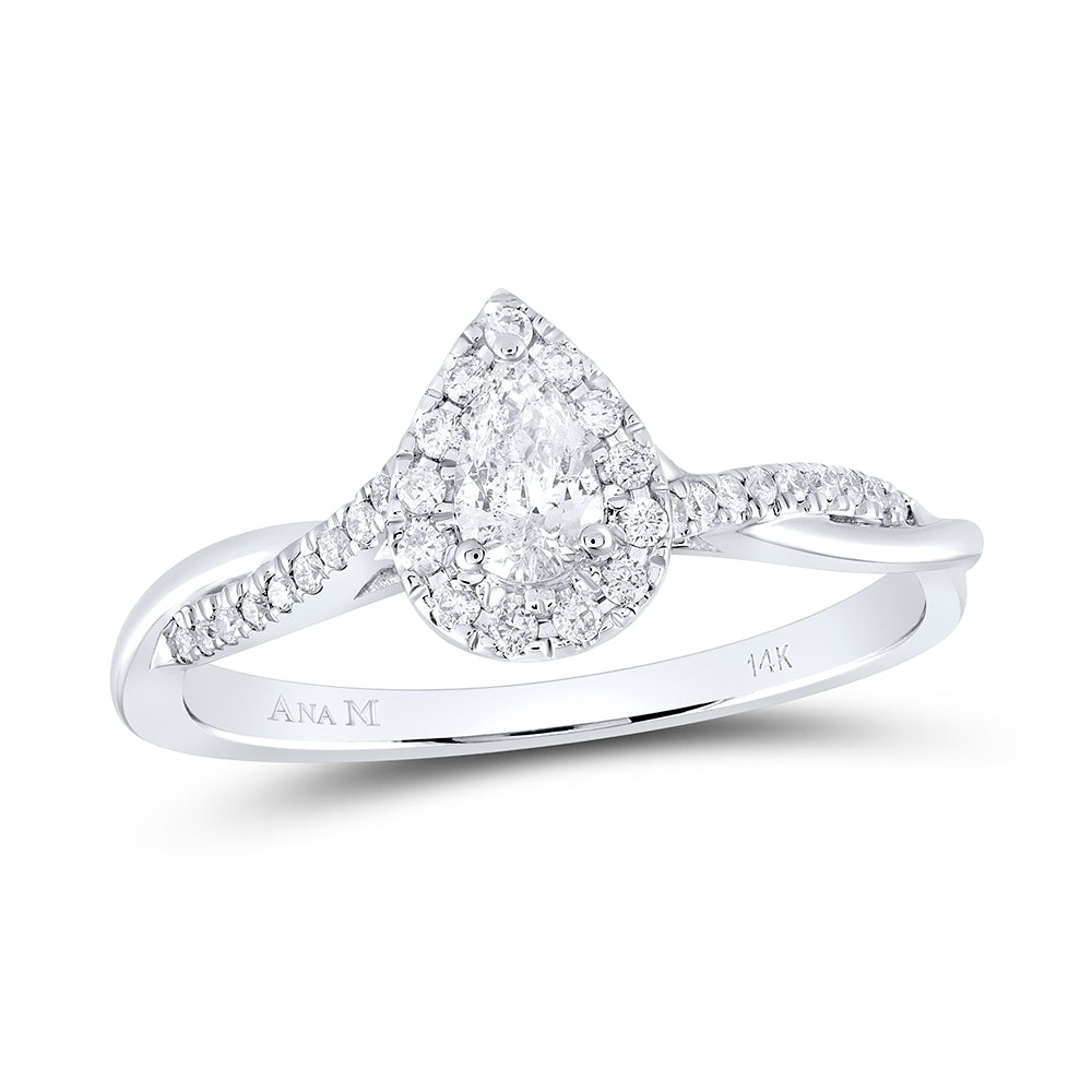 14kt White Gold Womens Pear Diamond Solitaire Bridal Wedding Engagement Ring 1/3 Cttw (Certified)