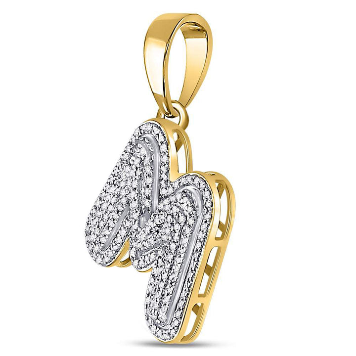 10kt Yellow Gold Mens Round Diamond Letter M Bubble Initial Charm Pendant 1/2 Cttw