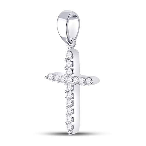 10kt White Gold Womens Round Diamond Religious Cross Pendant 1/6 Cttw