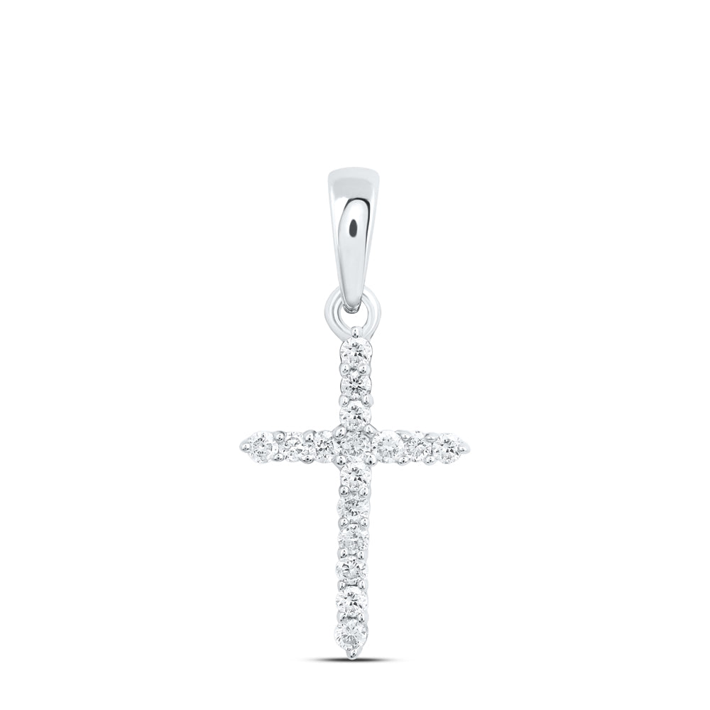 10kt White Gold Womens Round Diamond Religious Cross Pendant 1/6 Cttw