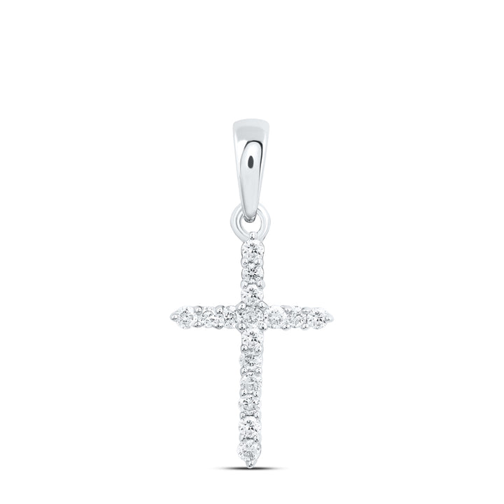 10kt White Gold Womens Round Diamond Religious Cross Pendant 1/6 Cttw