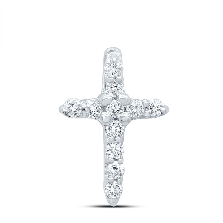 10kt White Gold Womens Round Diamond Classic Cross Pendant 1/10 Cttw