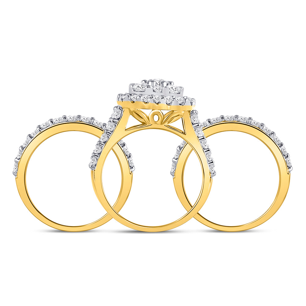 14kt Yellow Gold Womens Round Diamond Bridal Wedding Engagement Ring Band Set 3-3/4 Cttw