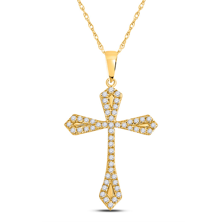 10kt Yellow Gold Womens Round Diamond Faith Cross Pendant 1/3 Cttw