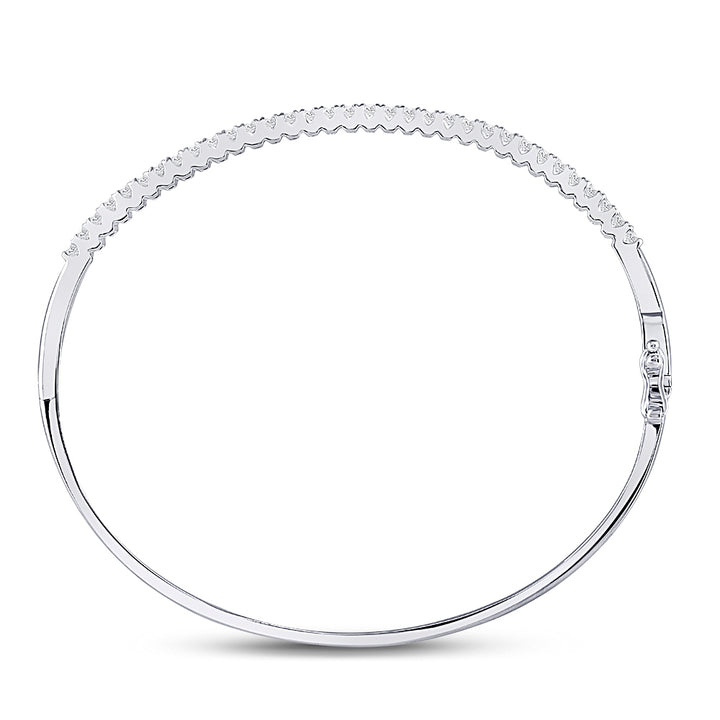 14kt White Gold Womens Round Diamond Curved Bangle Bracelet 1.00 Cttw