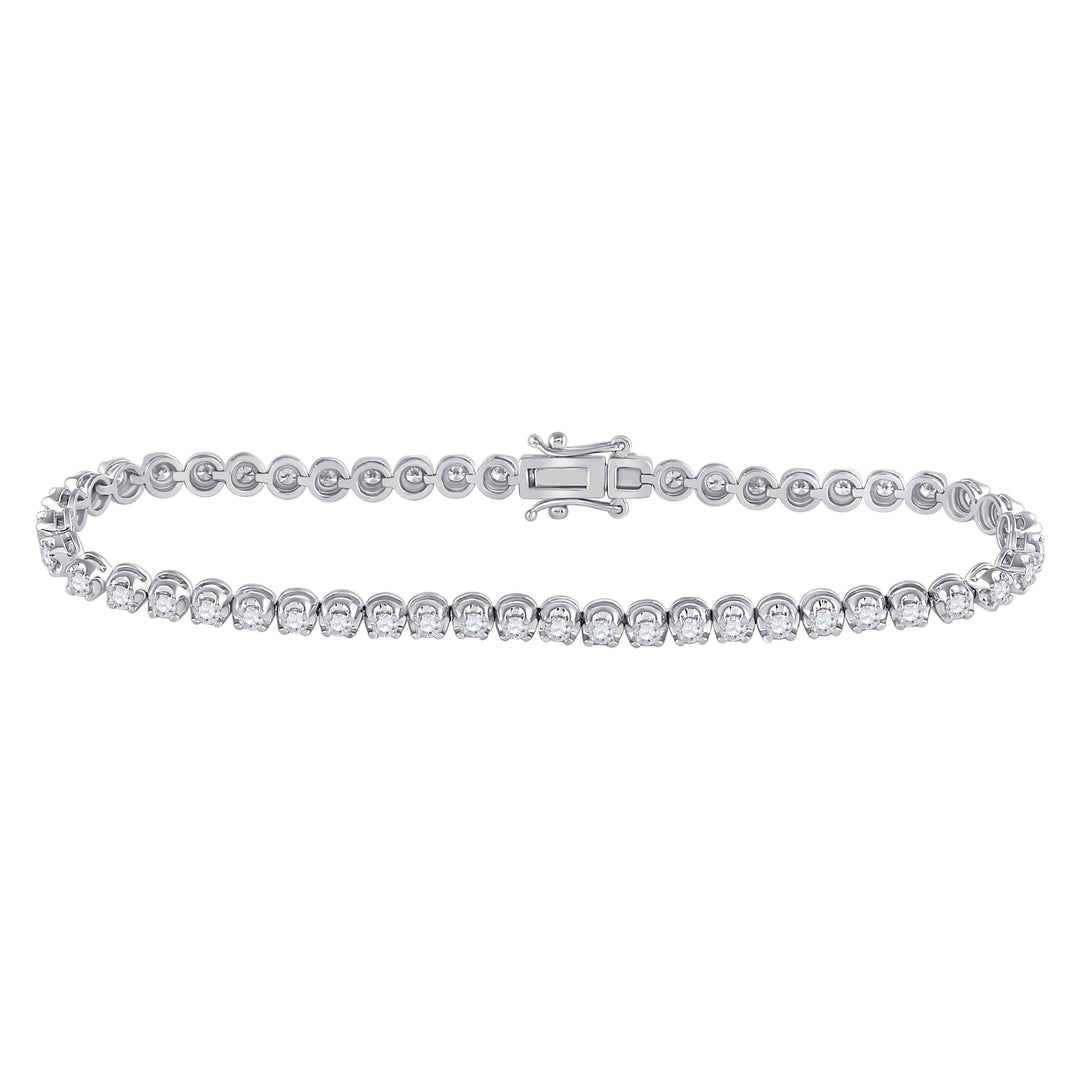 14kt White Gold Womens Round Diamond Timeless Tennis Bracelet 2.00 Cttw