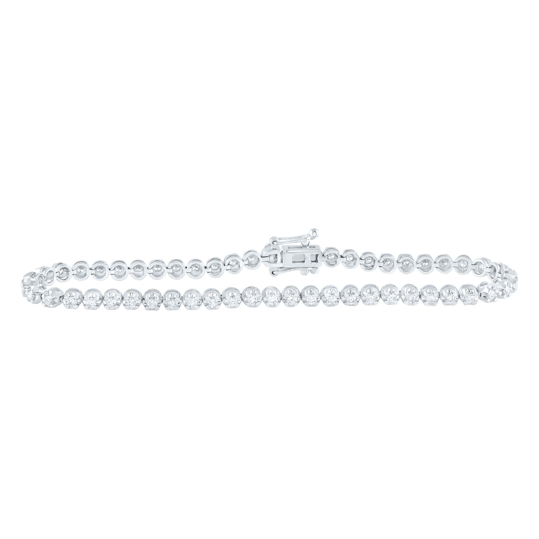 14kt White Gold Womens Round Diamond Timeless Tennis Bracelet 1.00 Cttw