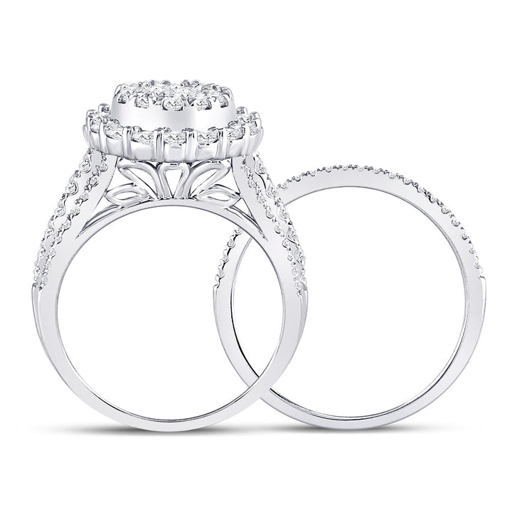 14kt White Gold Womens Princess Diamond Bridal Wedding Engagement Ring Band Set 1-1/2 Cttw