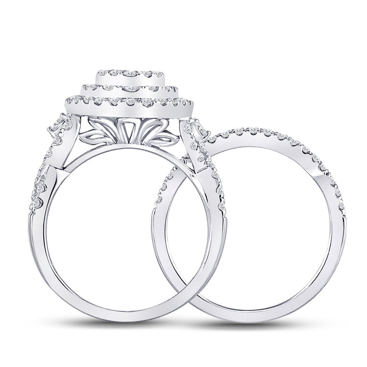 14kt White Gold Womens Princess Diamond Bridal Wedding Engagement Ring Band Set 1-1/4 Cttw