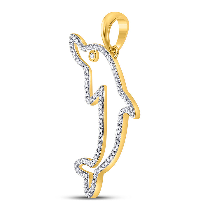 10kt Yellow Gold Mens Round Diamond Dolphin Charm Pendant 1/3 Cttw