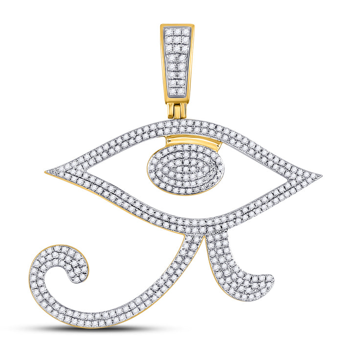 10kt Yellow Gold Mens Round Diamond Eye of Ra Egyptian Charm Pendant 1.00 Cttw