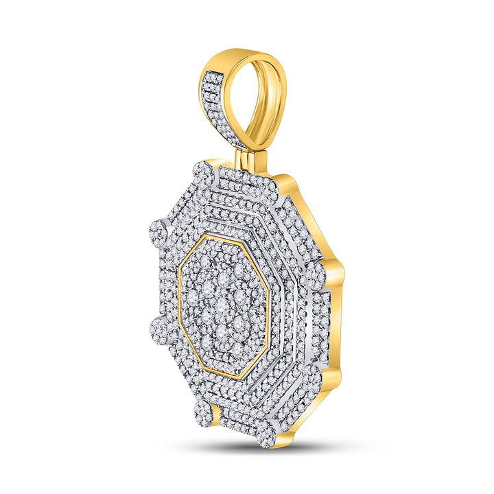 10kt Yellow Gold Mens Round Diamond Octagon Cluster Charm Pendant 3-7/8 Cttw