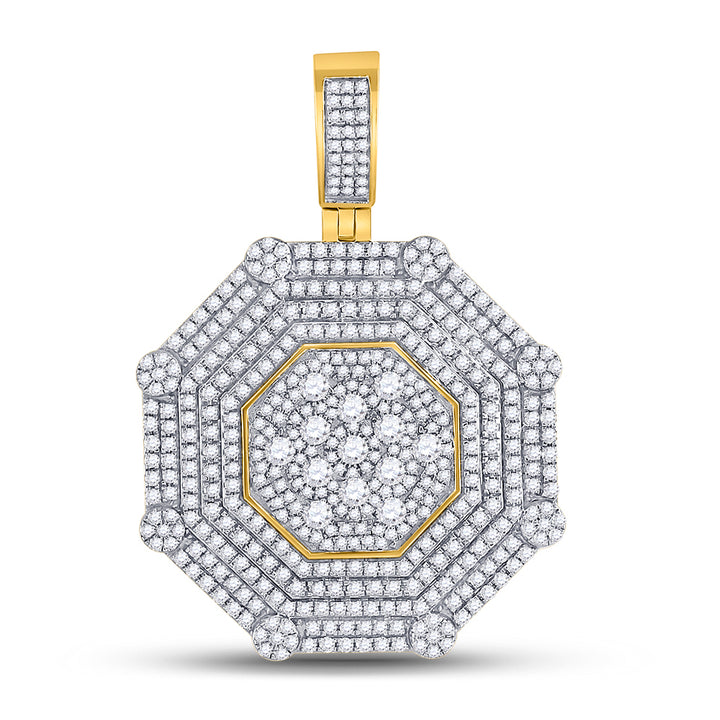 10kt Yellow Gold Mens Round Diamond Octagon Cluster Charm Pendant 3-7/8 Cttw