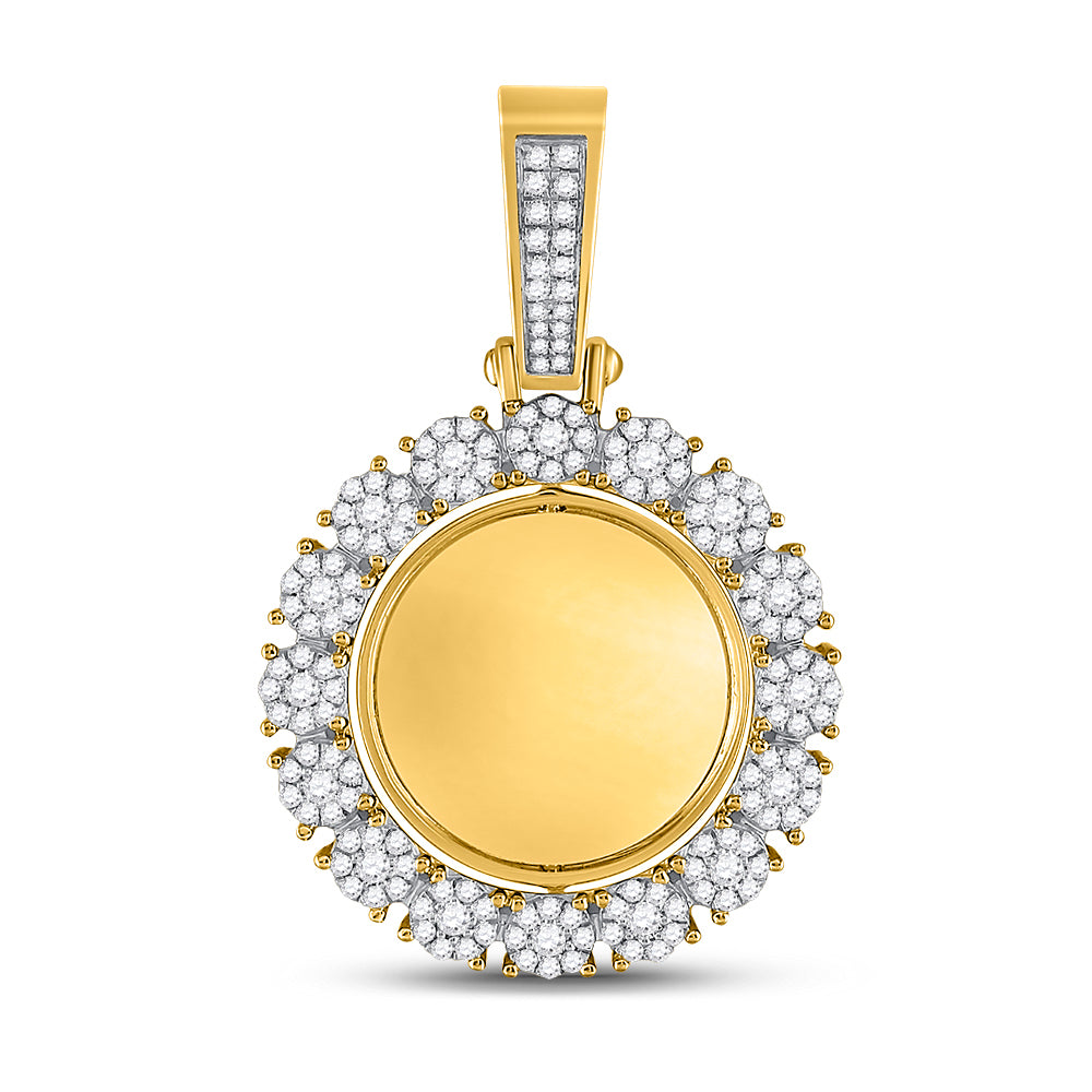 10kt Yellow Gold Mens Round Diamond Circle Cluster Picture Memory Pendant 2.00 Cttw