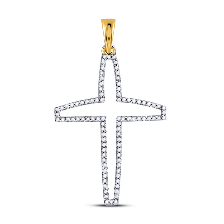 10kt Yellow Gold Mens Round Diamond Cross Outline Charm Pendant 1/4 Cttw