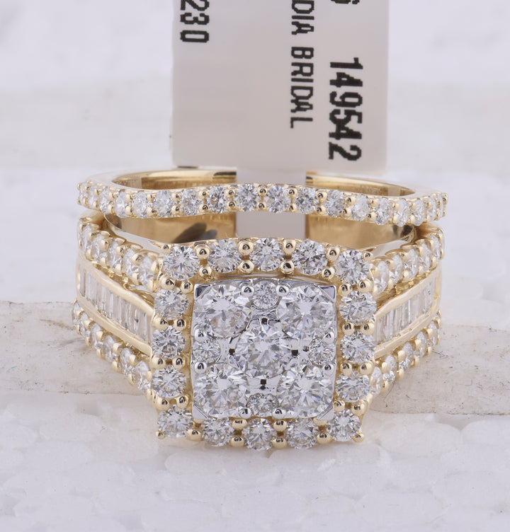 14kt Yellow Gold Womens Round Diamond Bridal Wedding Engagement Ring Band Set 2-1/4 Cttw