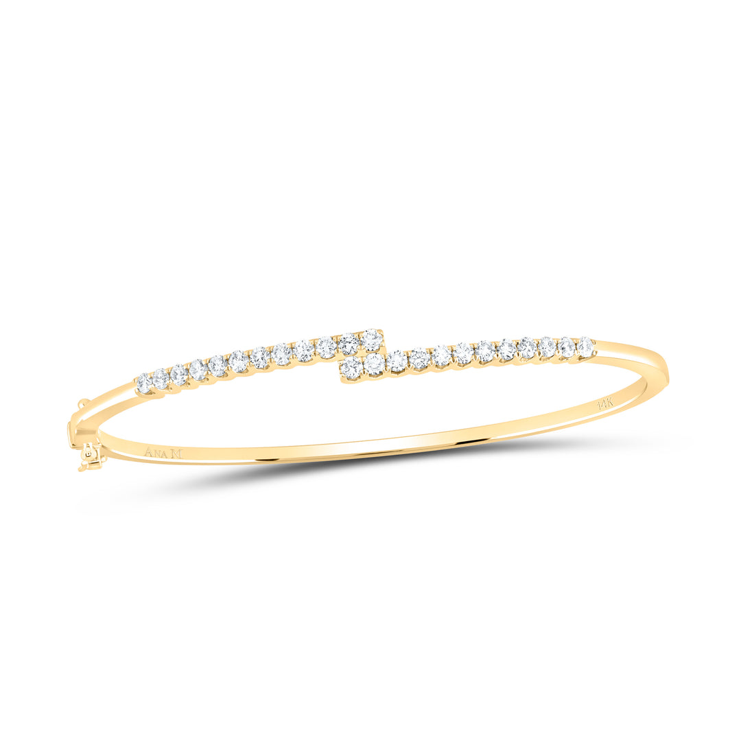 14kt Yellow Gold Womens Round Diamond Bypass Bangle Bracelet 1.00 Cttw