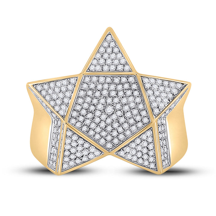 10kt Yellow Gold Mens Round Diamond Statement Star Ring 1.00 Cttw